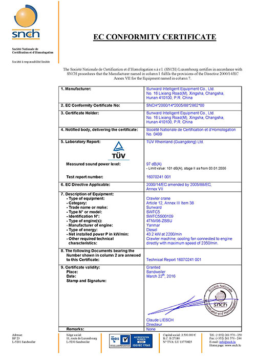 SWTC5伸缩臂履带起沉机获欧盟市场“护照”