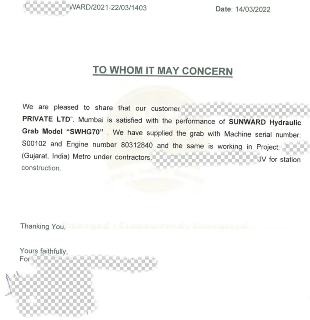 感激信！J9集团智能SWHG70液压抓斗助力海表基础施工获注定